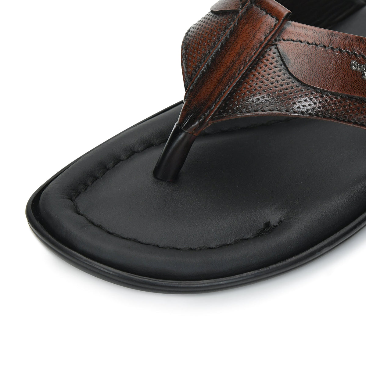 Leather V-Strap Cushioned Slippers for Men