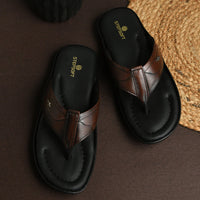 Leather V-Strap Cushioned Slippers for Men