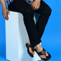 Leather V-Strap Cushioned Slippers for Men