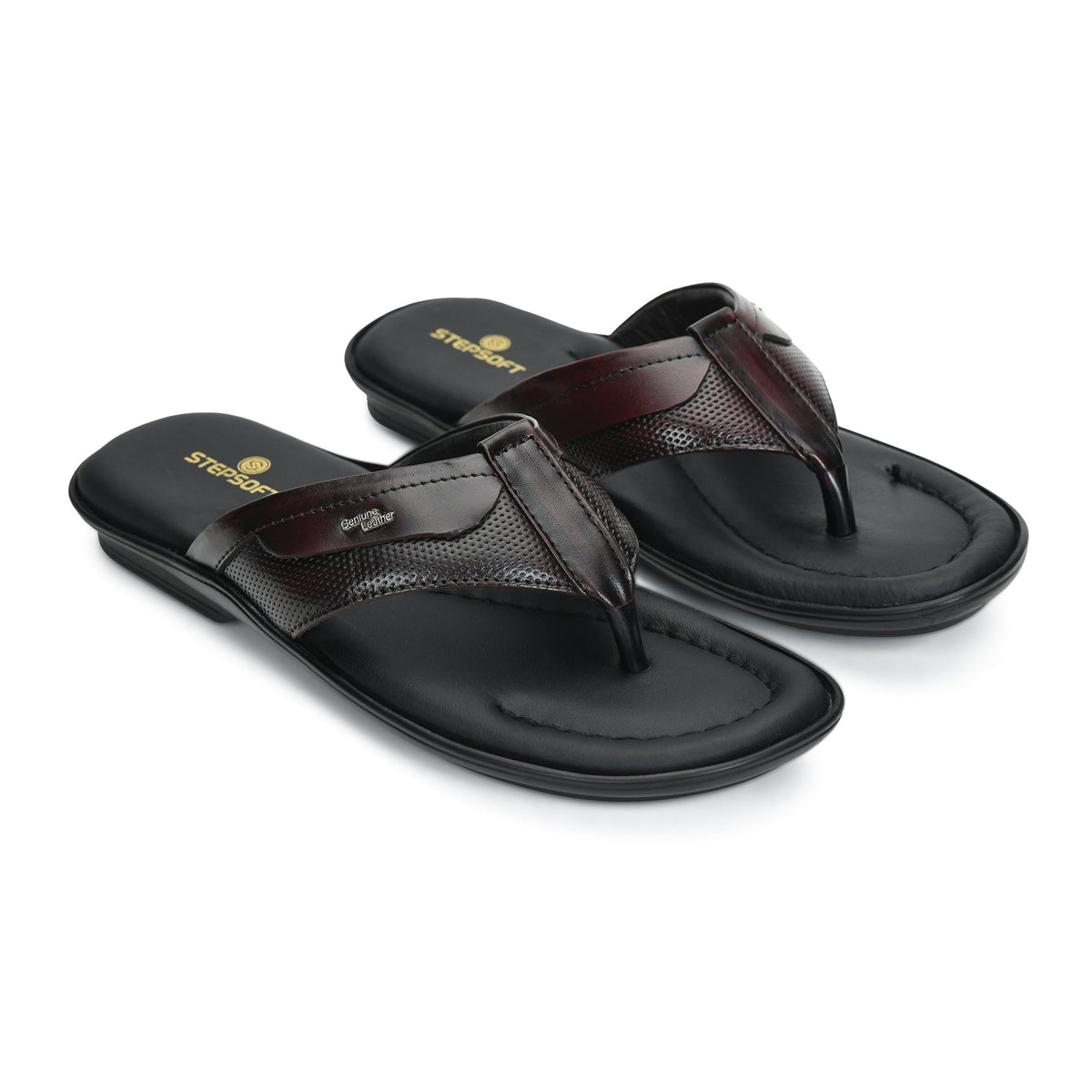 Leather V-Strap Cushioned Slippers for Men