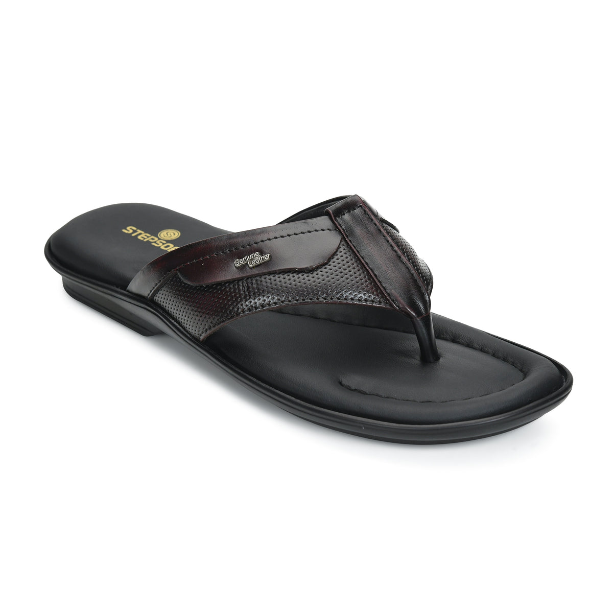 Leather V-Strap Cushioned Slippers for Men