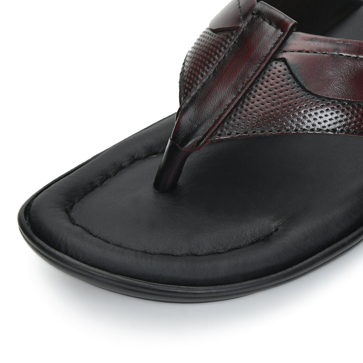 Leather V-Strap Cushioned Slippers for Men