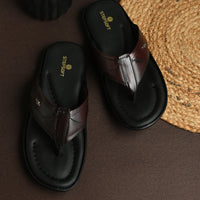 Leather V-Strap Cushioned Slippers for Men