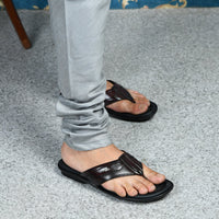 Leather V-Strap Cushioned Slippers for Men