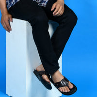 Leather V-Strap Cushioned Slippers for Men