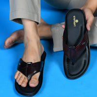 Leather V-Strap Cushioned Slippers for Men