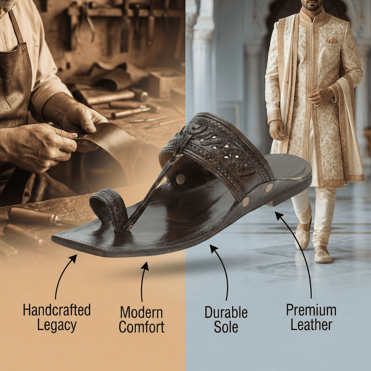 Rajveer Crest Pure Leather Kolhapuri Chappals
