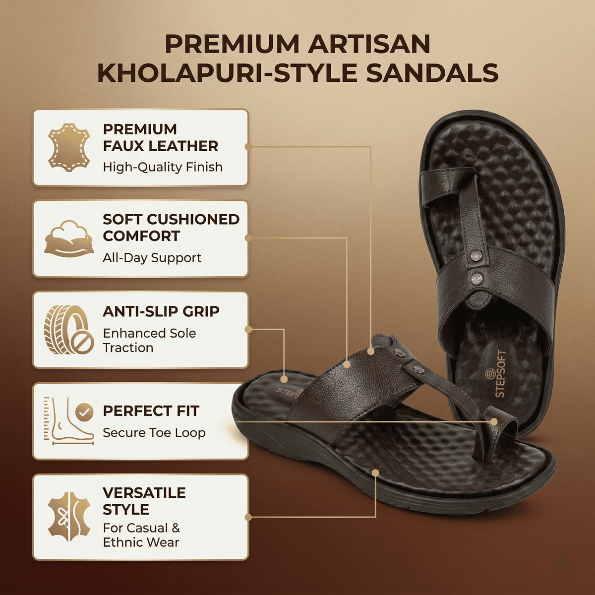 Orthopedic Comfort Kolhapuri Slippers Men