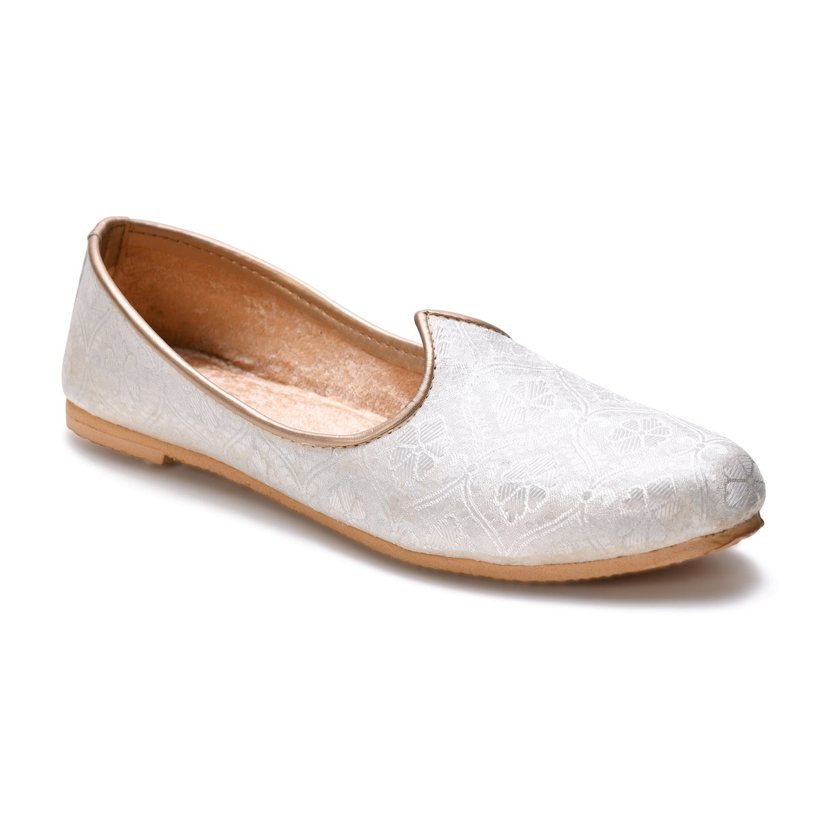 White Woven Fabric Wedding Naagra Mojari