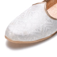 White Woven Fabric Wedding Naagra Mojari