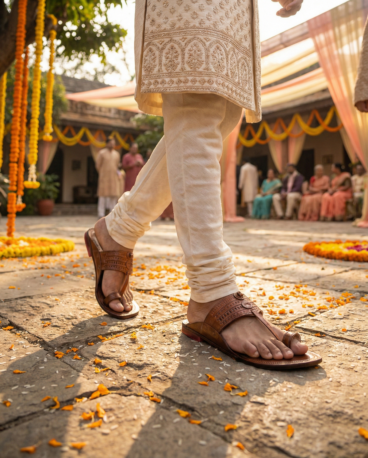 Embossed Pure Leather Kolhapuri Chappals