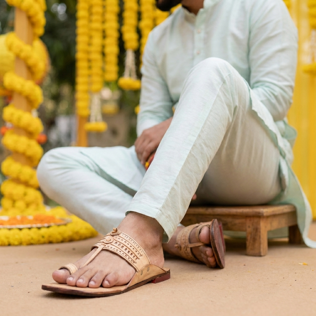 Embossed Pure Leather Kolhapuri Chappals