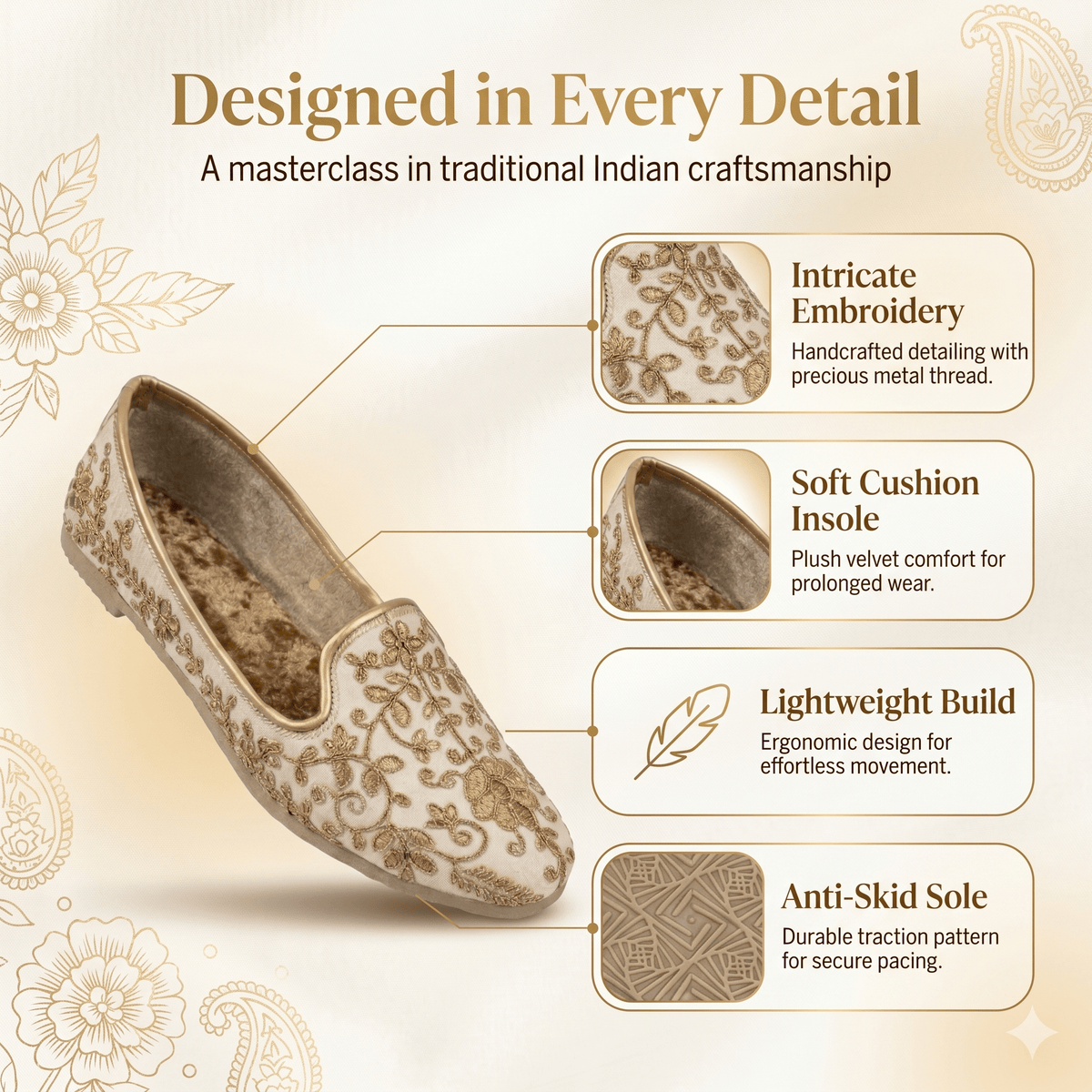 Gold Sequin Embroidered Wedding Mojari