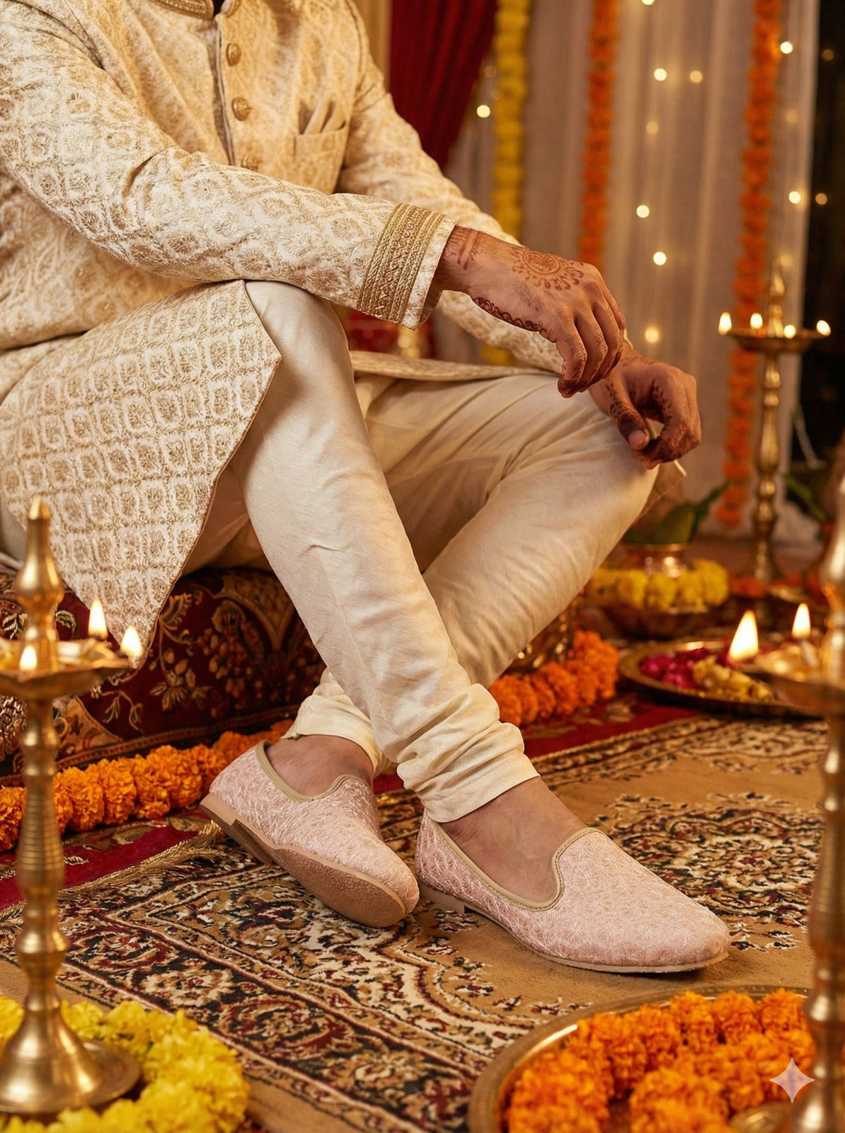 Peach Handcrafted Wedding Naagra Mojari