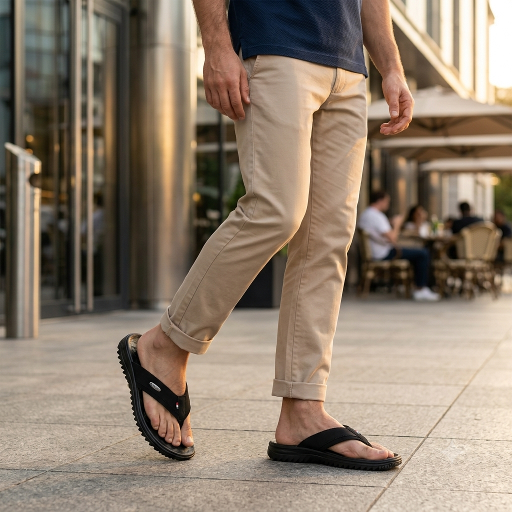 Men's Orthopedic Comfort Flip Flops | Arch Support | Premium Faux Leather | Cushioned Anti-Slip Slippers