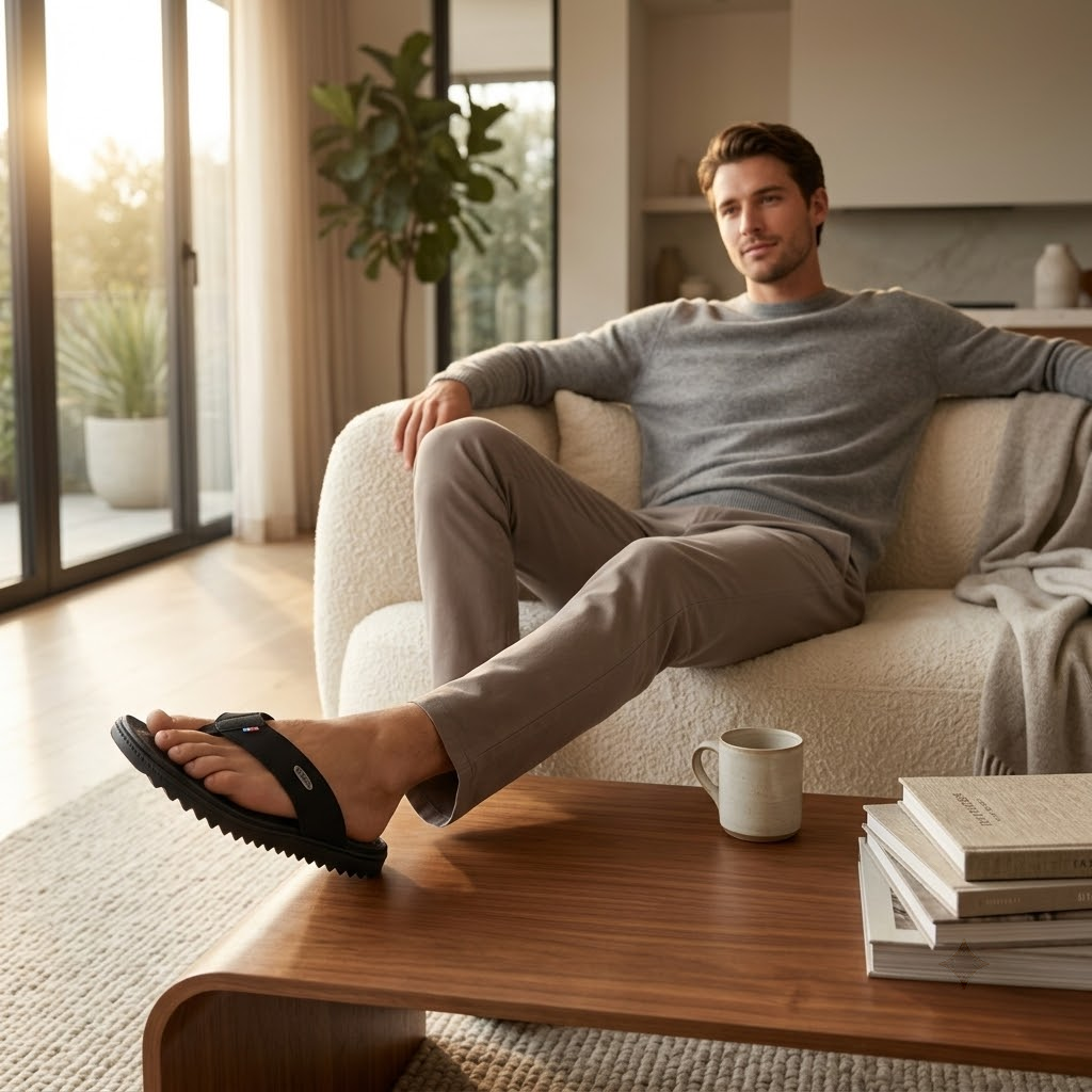 Men's Orthopedic Comfort Flip Flops | Arch Support | Premium Faux Leather | Cushioned Anti-Slip Slippers