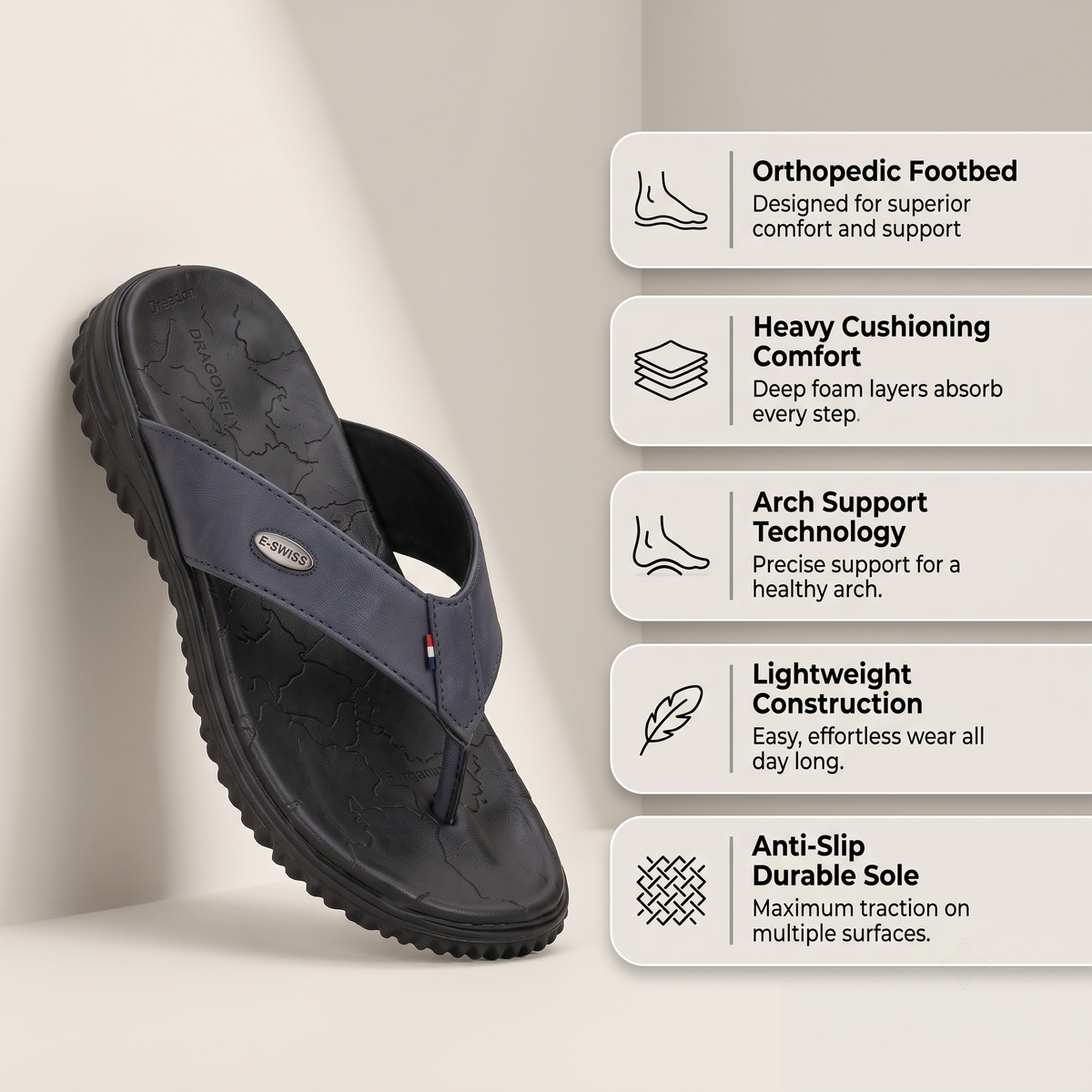 Men's Orthopedic Comfort Flip Flops | Arch Support | Premium Faux Leather | Cushioned Anti-Slip Slippers