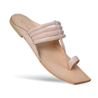Anvaya Signature handcrafted kolhapuri chappal for men in elegant cream genuine leather with traditional toe ring