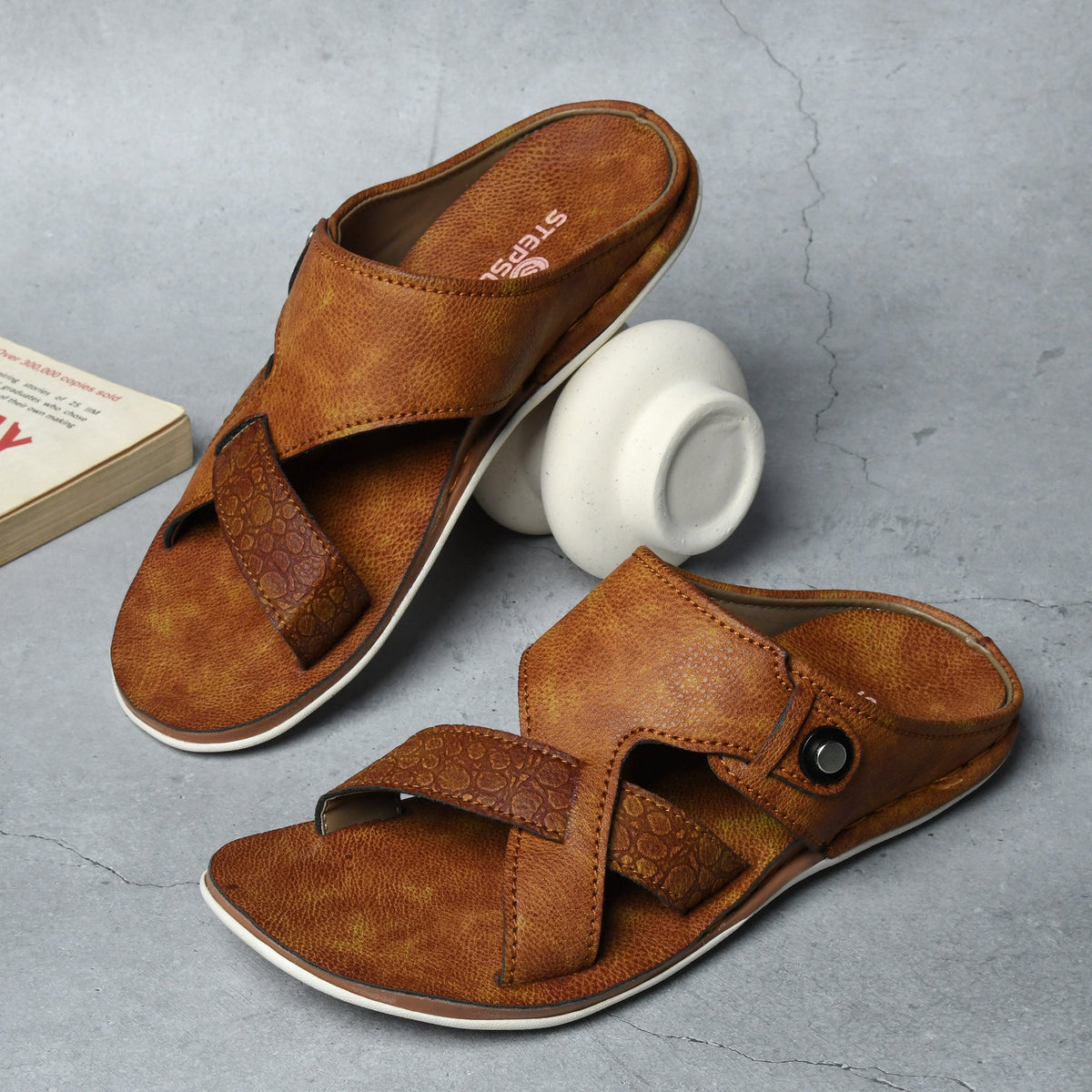 Faux Leather Slip-On Slippers for Men