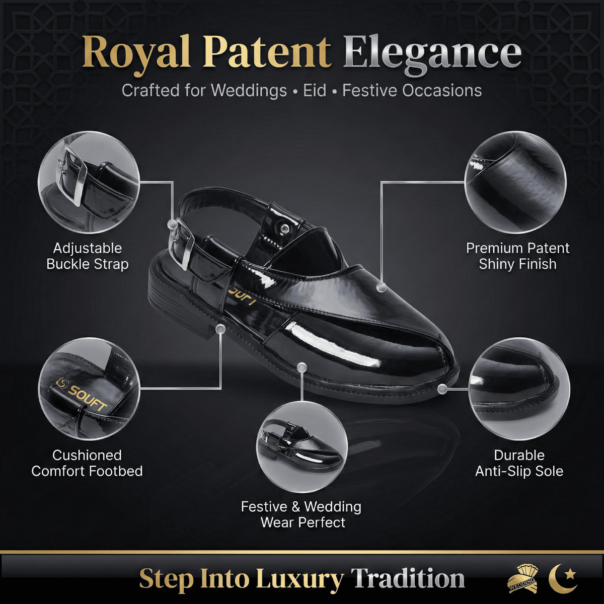 P4 Patent Finish Peshawari Sandals Men