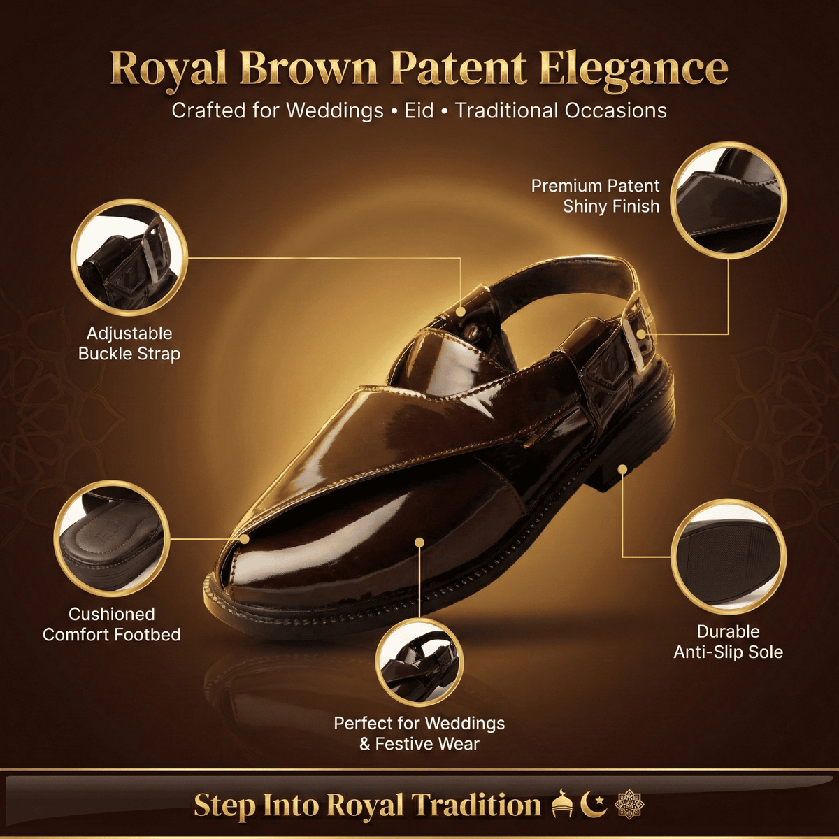 P4 Patent Finish Peshawari Sandals Men
