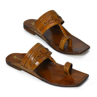 StepSoft T5 Royale antique brown kolhapuri chappal highlighting handcrafted design, anti skid sole, and toe ring grip