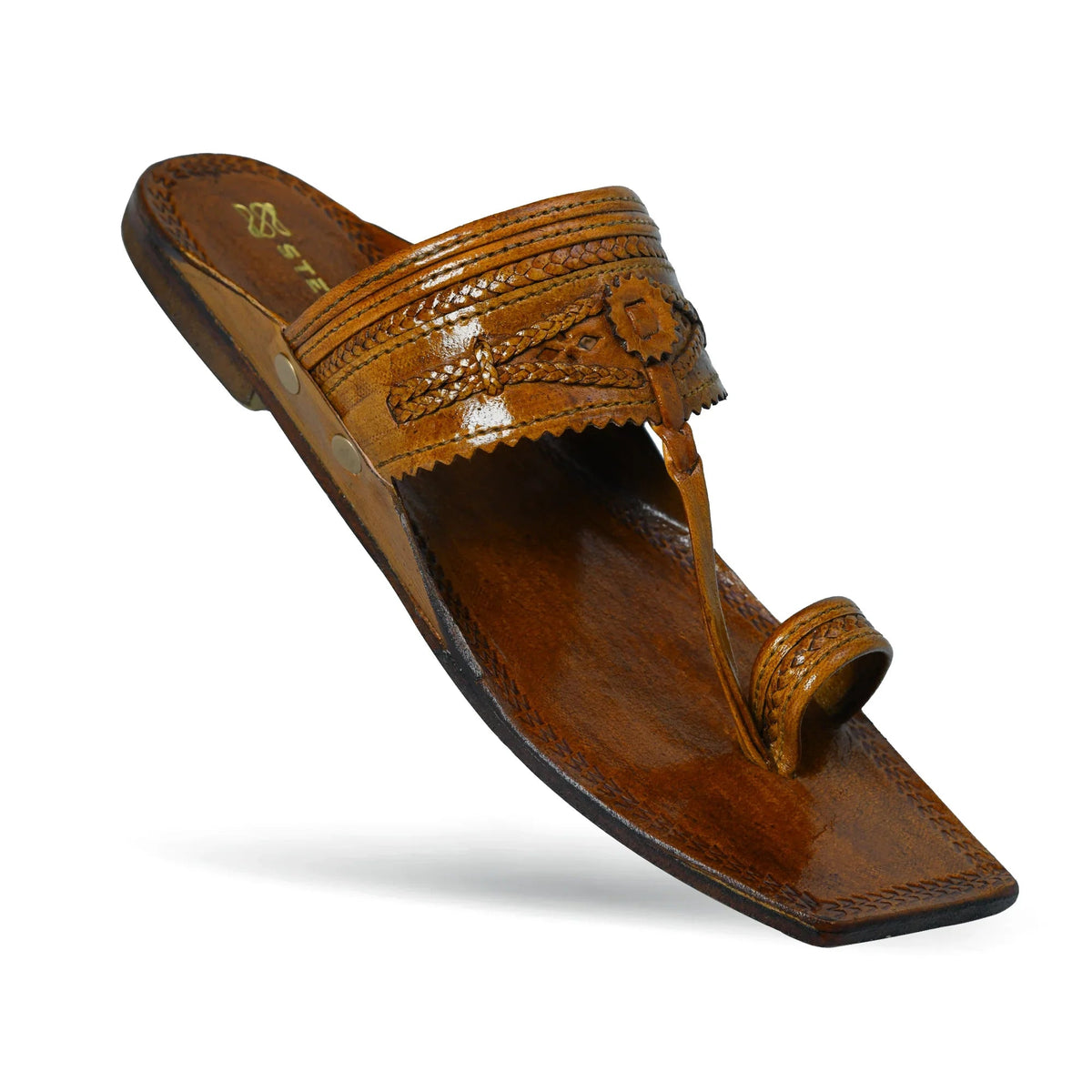 Pair of StepSoft T5 Royale kolhapuri chappals for men handcrafted from pure leather in antique brown finish