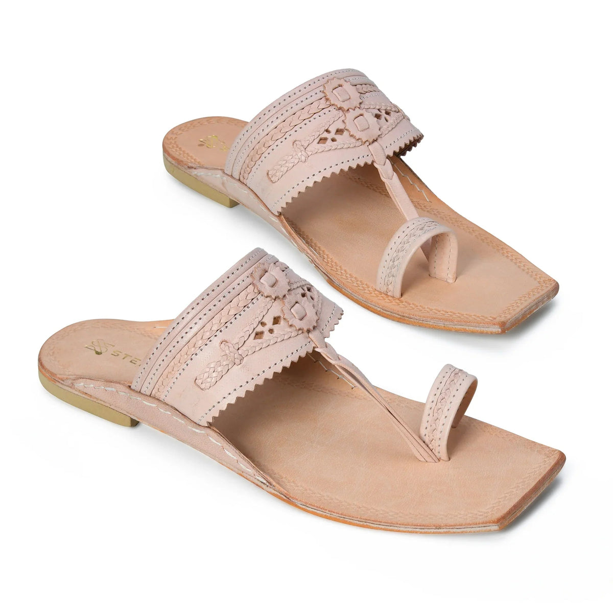 Pair of StepSoft T5 Royale kolhapuri chappals for men handcrafted from pure leather in elegant cream color