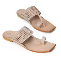Pair of STEPSOFT Virasat beige kolhapuri chappals for men handcrafted from pure leather