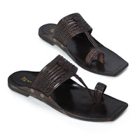 Pair of STEPSOFT Virasat handcrafted brown kolhapuri chappals for men with traditional T-strap design