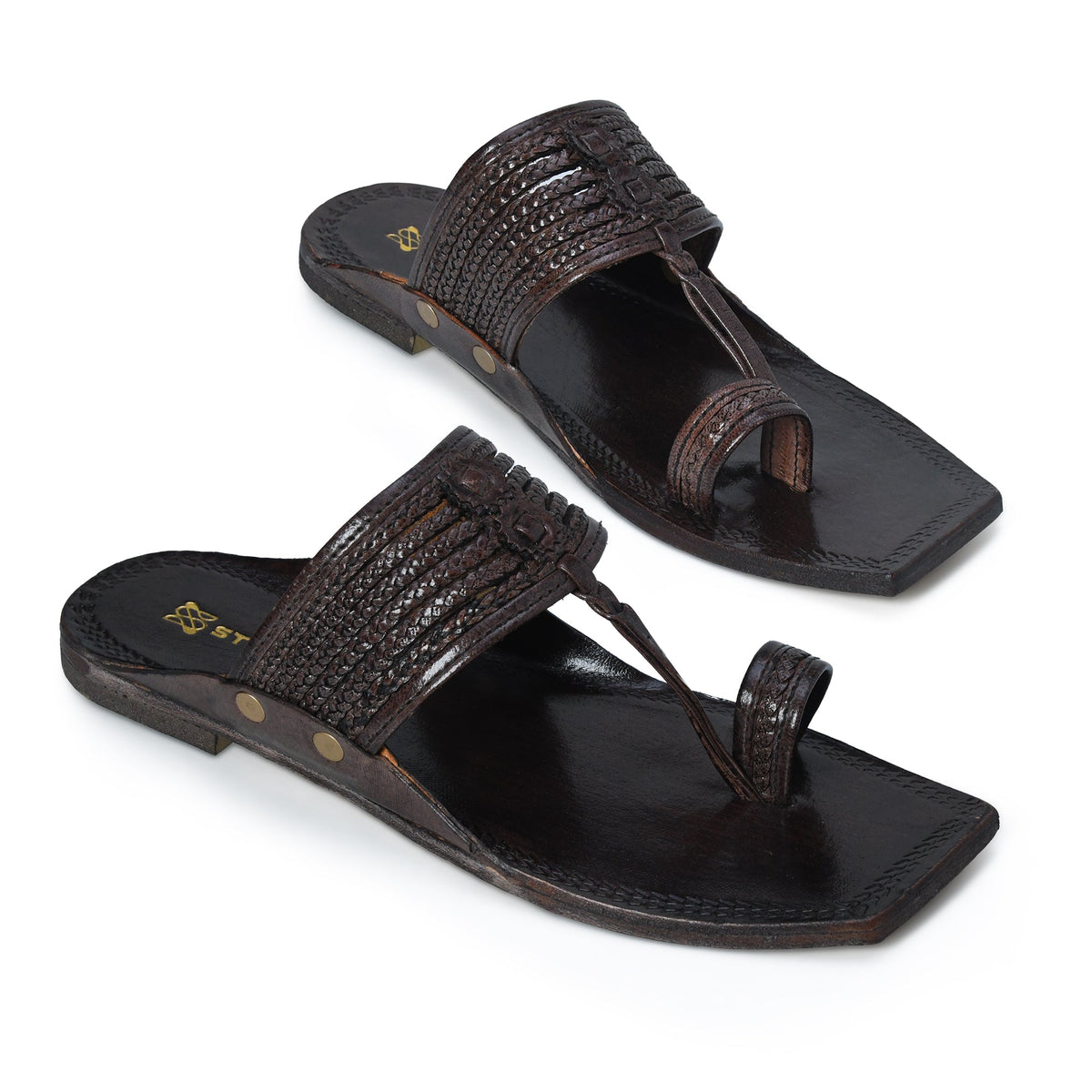 Pair of STEPSOFT Virasat handcrafted brown kolhapuri chappals for men with traditional T-strap design