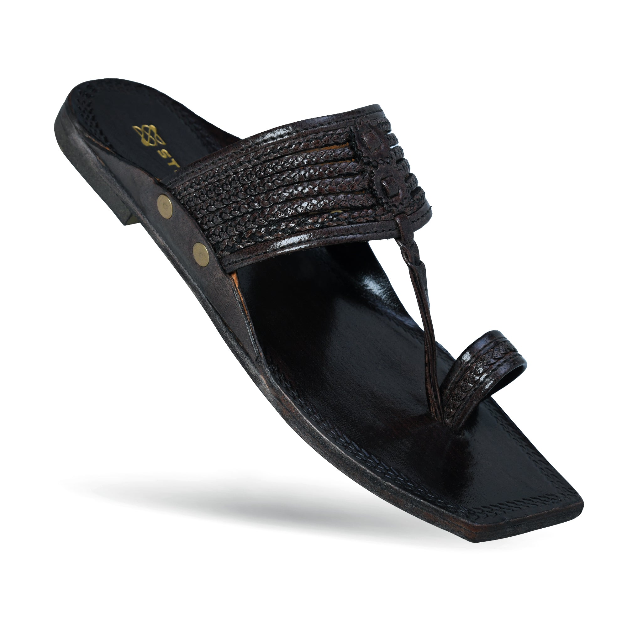 STEPSOFT Virasat T-strap kolhapuri chappal for men handcrafted from pure genuine leather in brown