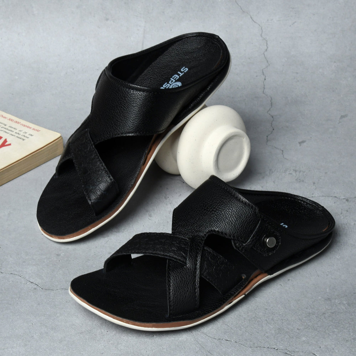 Faux Leather Slip-On Slippers for Men