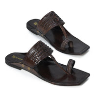 Pair of Viraj Patina Royale kolhapuri chappals for men handcrafted from genuine leather in antique brown finish