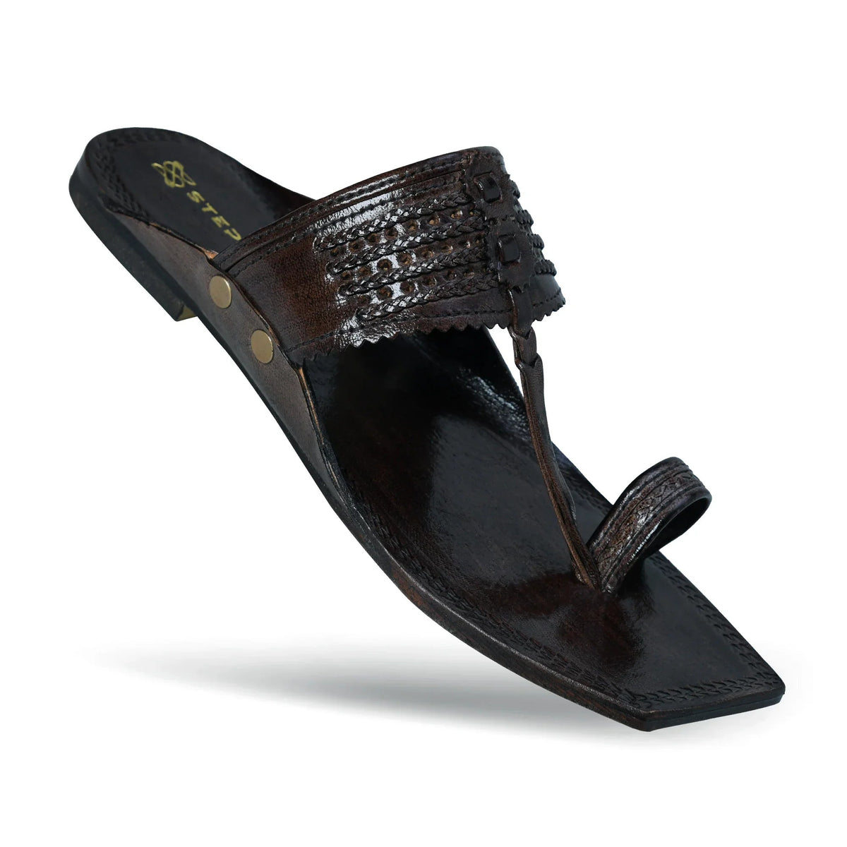 Viraj Patina Royale handcrafted kolhapuri chappal for men in antique brown leather with traditional toe ring design